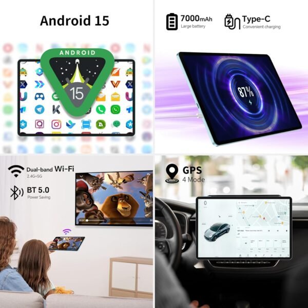 TECLAST P50Case Android 15 Tablette 11 Pouces Écran 90Hz, tablette 128gb ROM(Extensible Jusqu'à 2To), Tablette Tactile avec 2.0GHz Octa-Core CPU, 7000mAh/BT5/GPS/OTG, Tablette avec Clavier+Crayon+étui – Image 5