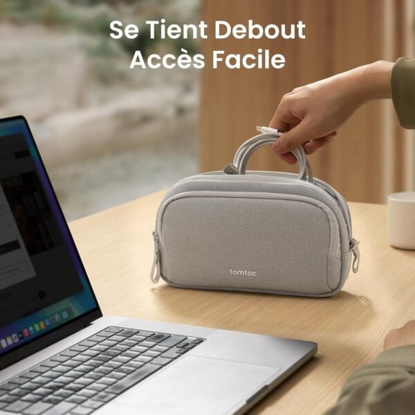 tomtoc Sac de Rangement Câble, Sac pour Câbles d'accessoire de Voyage, Organisateur de Câbles Portable Tech Pouch pour Accessoires Techniques, Powerbank, Téléphone Portable, AirPods, Objets Quotidiens – Image 3