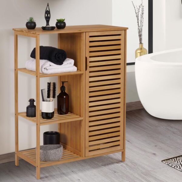 IDMarket - Meuble de rangement bambou BEA salle de bain 3 étagères avec placard – Image 2