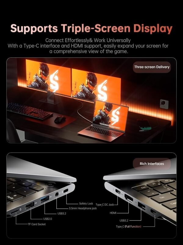 ACEMAGIC 2025 Pc Portable Gaming Ryzen 7 7735HS (Jusqu'à 4,75 Hz) DDR5 16Go Ram 512Go SSD 4800MHz Étendre à 4 to Ordinateur Portable Comparable Core i7-13700H Clavier rétroéclairé,WiFi 6,16 Pouces – Image 6