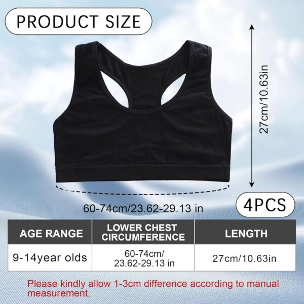 FUIPVGI Lot de 4 soutiens-gorge courts pour filles, en coton doux et confortable pour filles, sous-vêtements de sport non rembourrés, soutien-gorge d'entraînement pour filles, enfants, adolescentes, 8 – Image 2