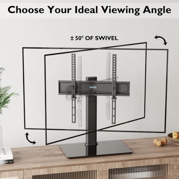 BONTEC Support TV sur Pied TV Universel Pivotant pour Télévisions de 26 à 55 Pouces LCD/LED/Plasma Hauteur Réglable avec Base en Verre Trempé de 8 mm - Charge Maximal 45kg Max VESA 400x400 mm – Image 3