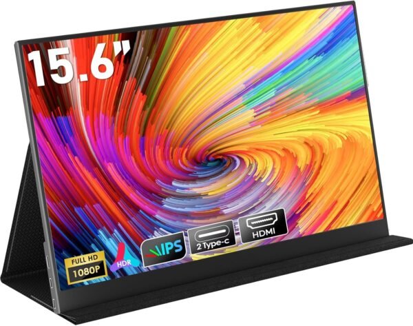 HONGO Moniteur Portable, Laptop Écran Portable 15,6" 1080P IPS Écran PC Portable Haut-parleurs Intégrés, Moniteur pour Ordinateur Portable, PC, Mac, X-Bo, Switch, Deuxième Ecran Portatif USB C