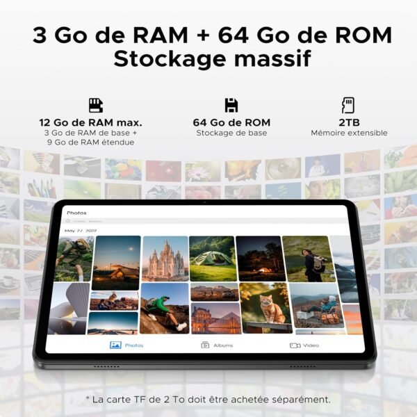 DOOGEE Tab A9 Tablette Android 15, Tablette 10 Pouces,Unisoc T310, 12GB RAM+64GB ROM(TF 2TB) Tablette avec Clavier, 6580 mAh Tablette Tactile, 5G WiFi/8MP/Type-C/GMS/Bluetooth/Face ID/Jack 3,5 mm,Noir – Image 5