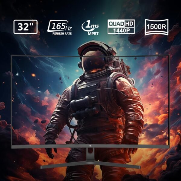 Z-Edge Écran PC Gamer Incurvé 32'' 2K QHD(2560x1440), 1ms, 165Hz, Moniteur Gaming 16:9, AMD FreeSync, Inclinaison Réglable, 1500R VA, 2×DP1.4 & 2×HDMI2.0, 3000:1, RGB, VESA 75*75mm(Câble HDMI Inclus) – Image 2
