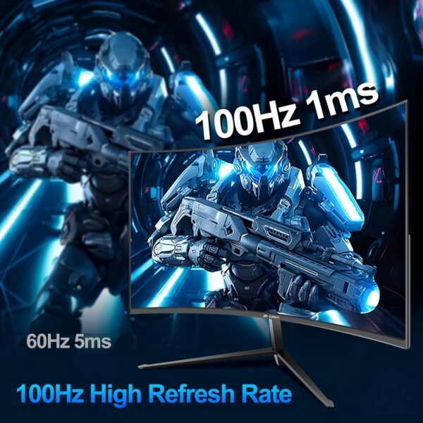 CRUA Gaming Monitor 27 Pouces 100Hz, Moniteur de PC incurvée Full HD 1080P 1500R Moniteur d’Ordinateur sans Cadre avec FreeSync et la Technologie de Soins oculaires, Prend en Charge VESA – Image 4