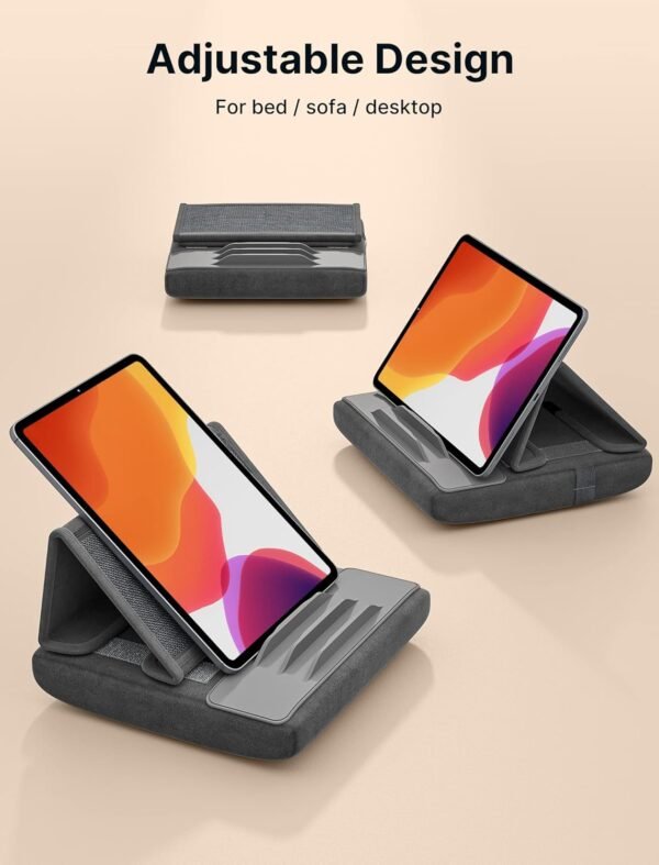 JSAUX Support Tablette, Coussin de Support pour Tablette Compatible avec iPad Pro 11 10.5 9.7 10.2 Air Mini, Kindle, Tablettes, Galaxy Tab, iPhone et Plus 4-11" dispositifs pour Lit, Canapé - Gris – Image 7