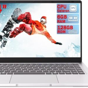 PINSTONE 14'' HD Ordinateur Portable (Celeron N4000, RAM 6 Go, 128 Go eMMC, UHD Graphics,), Clavier AZERTY, Couleur Argent