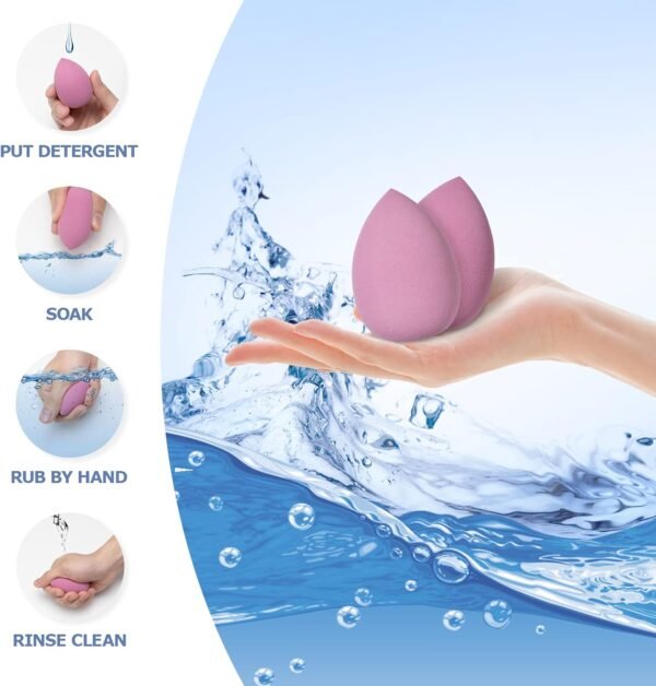 Beauty Blender, 8 Pièces éponge Fond de Teint éponge Maquillage pour Fonds de Teint, Poudres Liquides, Etc, éponge de Maquillage Existe en 3 Formes-Violet (Rose) – Image 4