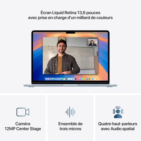 Apple MacBook Air 13 Pouces Ordinateur Portable avec Puce M4 : Conçu pour Apple Intelligence, Écran Liquid Retina de 13,6 Pouces, Mémoire unifiée de 16 Go, Stockage SSD de 256 Go, Touch ID ; Ciel – Image 3