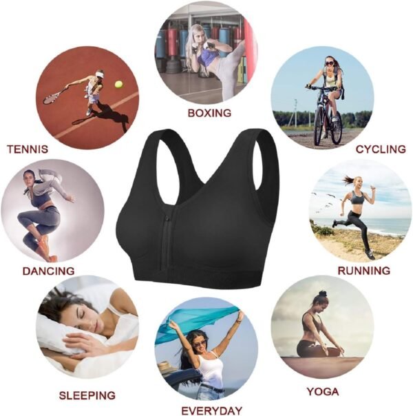 Tuopuda Soutien-Gorge de Sport pour Femme, sans Bonnet, avec Fermeture Éclair Avant et Plaquettes Amovibles pour Gymnastique, Course à Pied, Jogging, Yoga – Image 6