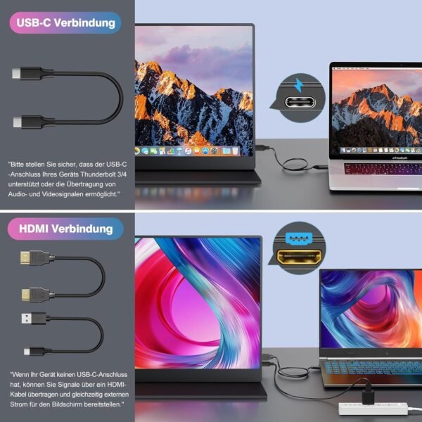 CUIUIC Ecran Portable 18,5 Pouces 120Hz, écran IPS Moniteur Portable HDR 1080P 100% sRGB, avec Mini HDMI et USB Type C, VESA, Deuxième écran pour Laptop/PS5/Xbox/Téléphone – Image 2