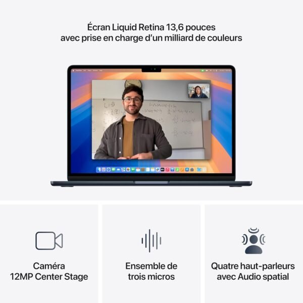 Apple MacBook Air 13 Pouces Ordinateur Portable avec Puce M4 : Conçu pour Apple Intelligence, Écran Liquid Retina de 13,6 Pouces, Mémoire unifiée de 16 Go, Stockage SSD de 256 Go, Touch ID ; Minuit – Image 3