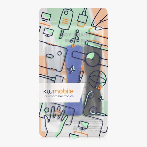 kwmobile 3X Support autoadhésif pour Tablette - Accessoire Universel Main pour tablettes - Sangle poignée élastique Dos Tablette - Noir-Bleu foncé-argenté – Image 7