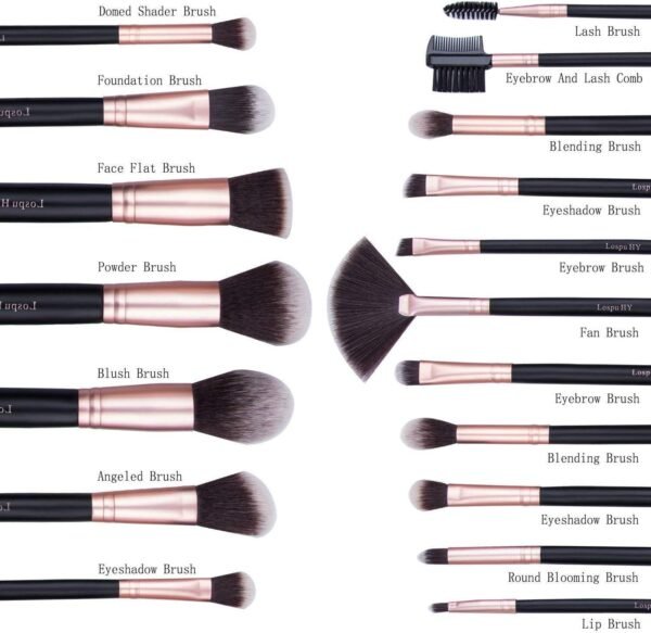 18 PCS Set Pinceaux Maquillage Rose Doré Synthétiques Haut De Gamme pour fond De Teint Mélange Poudre pour Le Visage Blush Concealers Ombres à Paupières – Image 5