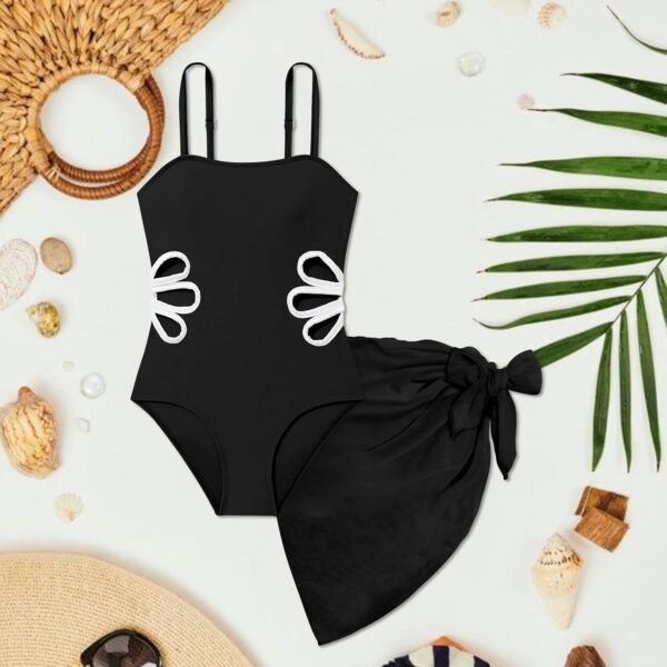 Fjquamitix Maillot de bain une pièce pour fille avec jupe cache-maillot de bain à bretelles réglables – Image 6