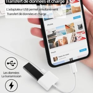 Alternative view of Adaptateur USB vers Lightning(2en1)chargeur Cable Iphone Jack USB A Camera Flash Disque OTG 3.0 Charger Prise Certifié Apple MFI pour 14 13 12 11 Pro Max 7 8 Plus X Se Xs Xr Ipad Air Stick Accessoires