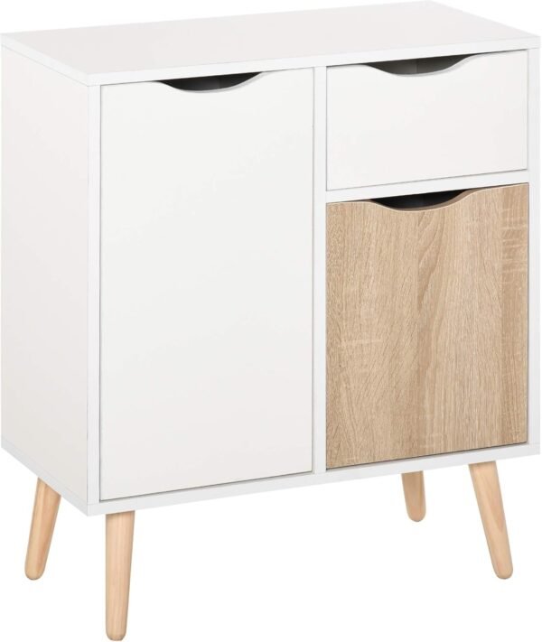 HOMCOM Buffet Meuble de Rangement Design scandinave 2 placards tiroir Coulissant Bois Blanc chêne Clair