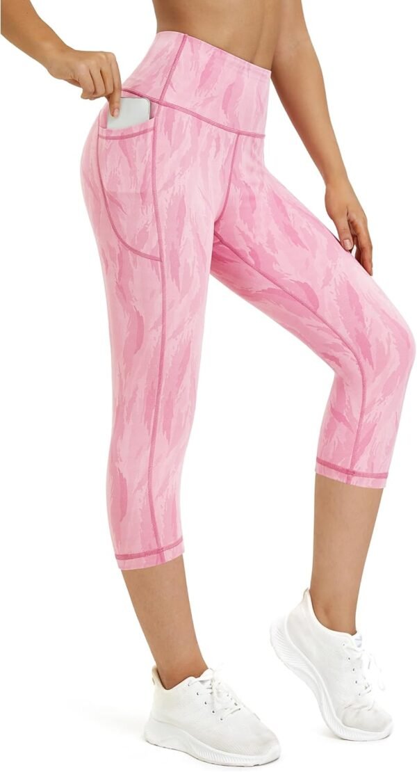 Rexspek Pantalon de sport 3/4 pour femme avec poche, legging opaque, pantalon de sport, pantalon de jogging, legging taille haute, pantalon de fitness