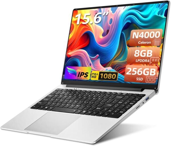 Ordinateur Portable 15,6 pouces Celeron N4000, PC Portable 8 Go RAM LPDDR4 SSD 256 Go Full HD 1920 x 1080, Laptop avec USB 3.0, Wi-Fi, mini HDMI, Bluetooth 4.2, prise en charge de l'extension SSD 1 To