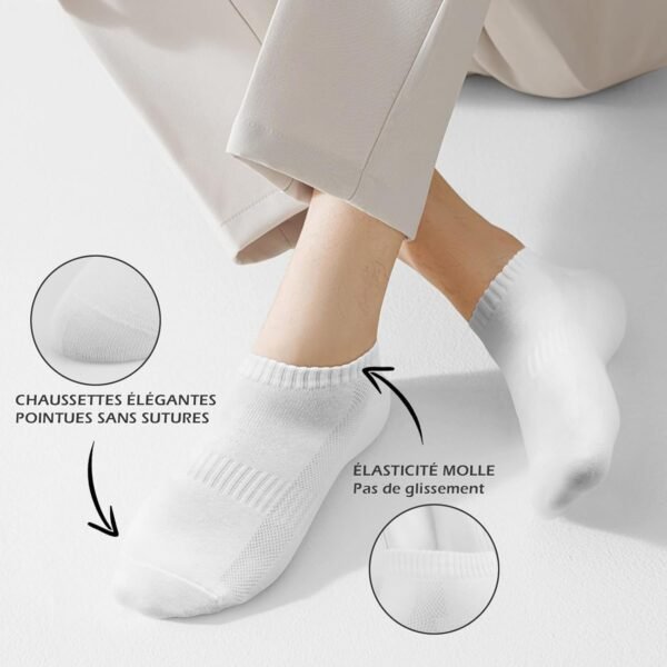 QINCAO Chaussettes de baskets pour hommes et femmes, 6/10 paires, chaussettes courtes, en coton, chaussettes de sport, respirantes, pour la course – Image 3