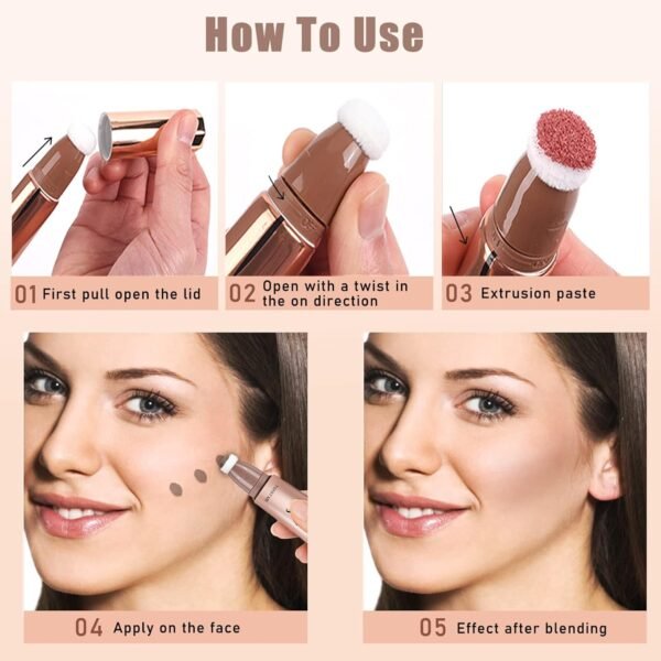 Stick de maquillage liquide, 3 pièces, Contour Blush Highlighter avec applicateur Stick de maquillage liquide Highlighter Visage – Image 3