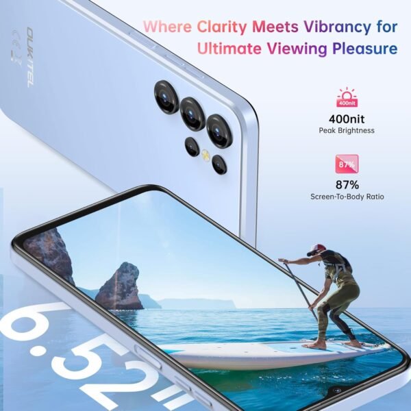 OUKITEL C1 Smartphone Pas Cher Android 15, 16(4+12)Go +128Go(TF 1TB) Telephone Portable Pas Cher, 6.52" HD+ Écran, 5150mAh Telephone, 13MP+5MP Téléphone Gaming, Triple 4G SIM/GPS/Fingerprint/OTG/3.5mm – Image 3