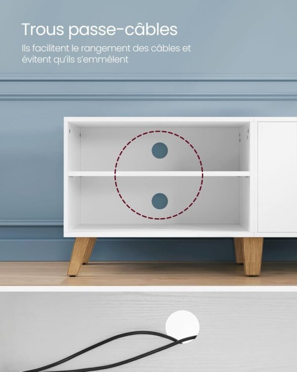 VASAGLE Meuble TV 2 Portes, Support Télé avec Étagères Réglables, Longueur 140 cm, pour Télévisions 60 Pouces, Salon, Salle à Manger, Chambre, Blanc Neige LTV027T46 – Image 8