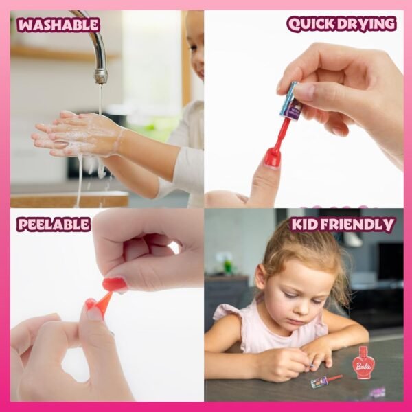Barbie Movie 18 pièces Ensemble de maquillage à base d'eau pour enfants, comprend 15 vernis à ongles avec 2 espaceurs à orteils et 1 fichier à ongles pour les filles de 3 ans et plus, par Townley Girl – Image 5