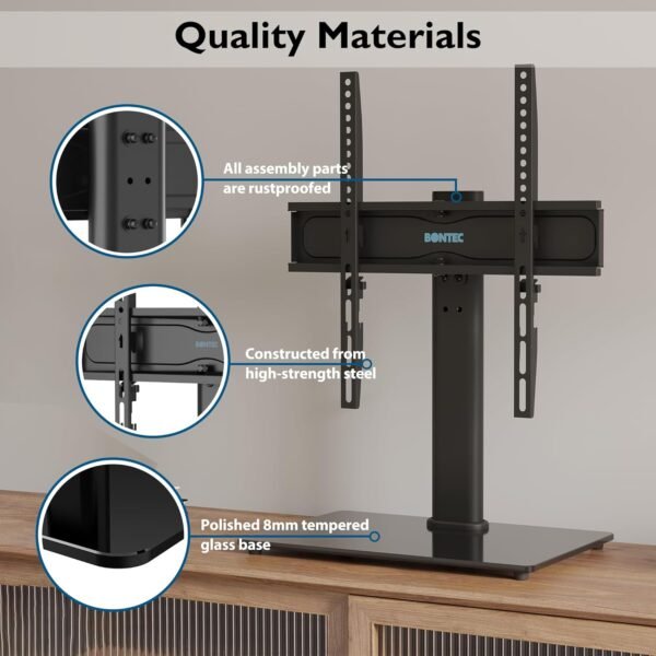 BONTEC Support TV sur Pied TV Universel Pivotant pour Télévisions de 26 à 55 Pouces LCD/LED/Plasma Hauteur Réglable avec Base en Verre Trempé de 8 mm - Charge Maximal 45kg Max VESA 400x400 mm – Image 4