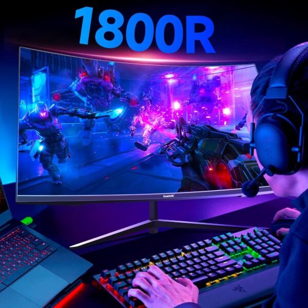 Gawfolk 32 Pouces Gaming Monitor Curved 180Hz, 144Hz PC écran Full HD 1080P, sans Cadre 1800R écran d'ordinateur incurvé avec FreeSync et la Technologie Eye Care, supporte VESA – Image 5