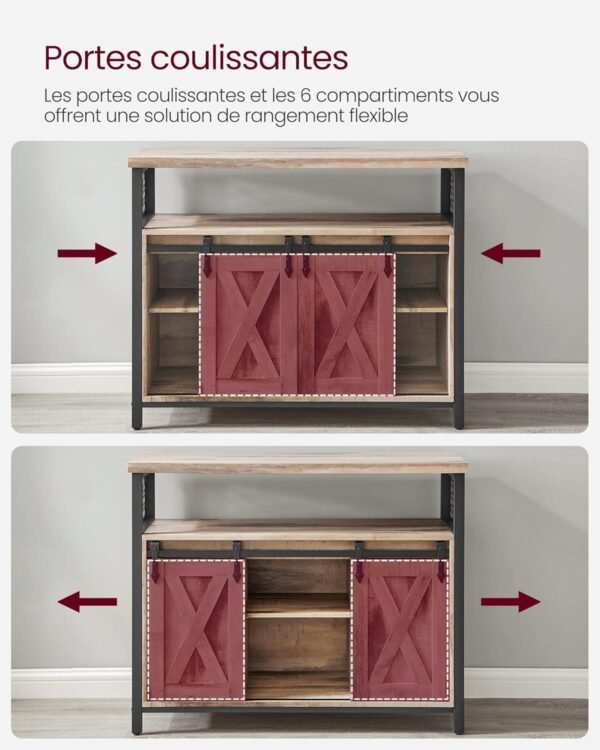 VASAGLE Meuble de Rangement, Buffet Cuisine, Commode, avec 2 Portes Coulissantes, 33 x 100 x 80 cm, Étagères Réglables, pour Salon, Marron Camel et Noir d'encre LSC092B50 – Image 5
