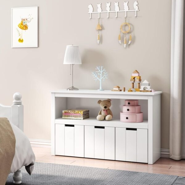 FOREHILL Meuble Rangement Jouet Bibliothèque pour Enfants Étagère Armoire de Rangement avec 3 Tiroirs Roulants Blanc 102x33x61.5cm – Image 4