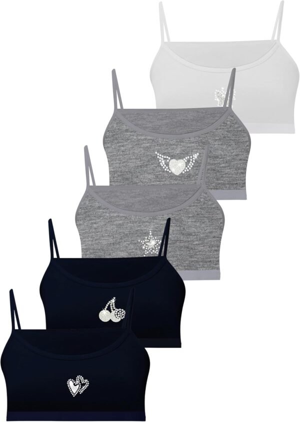 LOREZA ® 5 Brassières en Coton pour Fille Pierre à Strass sous-vêtements Soutien-Gorge de Sport Tailles 10 à 15 Ans