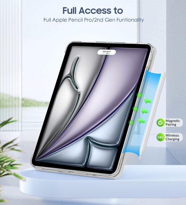 MoKo Coque pour iPad Air 11 Pouces 7e/6e Génération M3/M2 2025/2024, iPad Air 5e/4e Gén 10,9" 2022/2020, Coque Arrière Translucide Givrée TPU, Auto Réveil/Sommeil, Blanc – Image 5