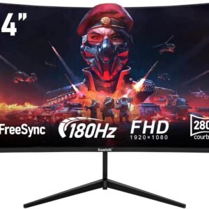 Gawfolk Écran PC 24 Pouces incurvé Gaming Moniteur 180hz, fhd 1080p 1ms sans Lunette, freesync, 100% sRGB，178 ° Angle Vue HDMI DisplayPort, Compatible avec Mural VESA75*75MM - Noir