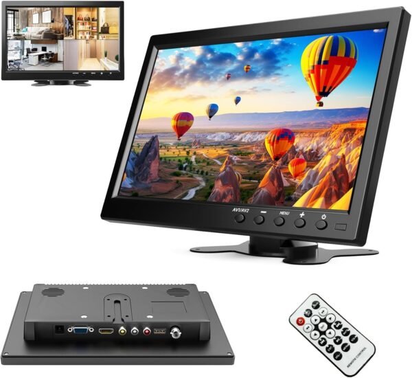 podofo Mini Moniteur LCD 10,1 Pouces, Moniteur Portable pour Ordinateur/Surveillance/caméra arrière, avec entrée HDMI/VGA/AVI/BNC/USB, Moniteur HDMI pour Le Jeu, DC 9-30V