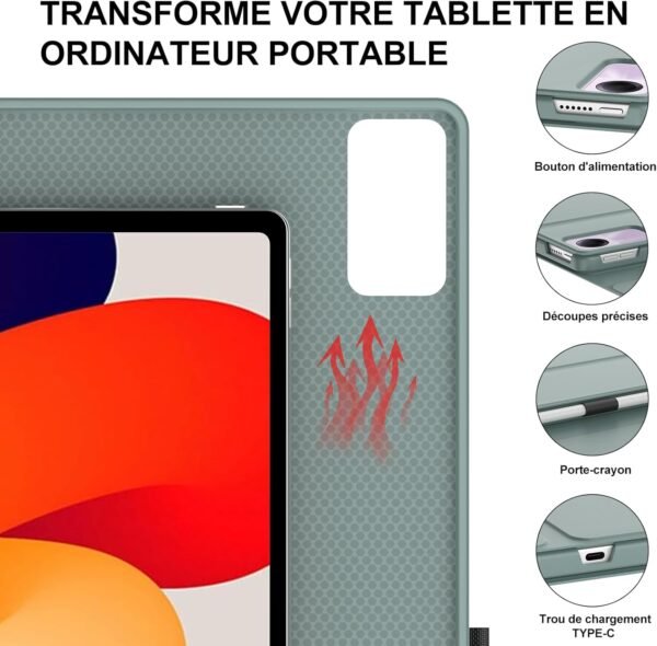 IVEOPPE Coque Clavier Redmi Pad SE 11 Pouces, Coque en Cuir avec Clavier Bluetooth Magnétique Amovible AZERTY Français pour Xiaomi Redmi Pad SE 11" 2023, Vert foncé – Image 8