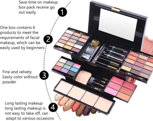 FantasyDay 54 Couleurs Kit de Maquillage complet Coffret de Maquillage Cosmetic Makeup Palette Cosmétique Set avec Ombre à Paupières, Rouge Lèvres, Brosse Cosmétique, Compact Powder, Mascara, Eyeliner – Image 6
