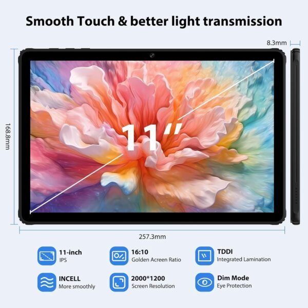PIXGOOD 2025 Tablette 11 Pouces avec Android 15, 36GB+256GB, INCELL 2000 * 1200, Octa Core, 13MP+8MP, WidevineL1/9000mAh/5G WiFi/BT5.0/OTG/GPS-Tablette avec Clavier (Noir) – Image 4