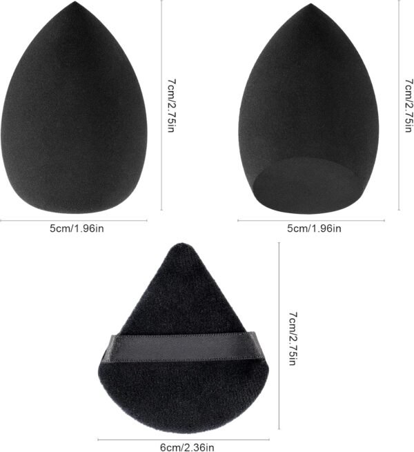 Lot de 6 Éponge de Maquillage avec 3 Houpette Triangle Noir, Eponges pour Fond de Teint Liquide et Poudre Libre, Réutilisables Accessoires Beauty et Outils set – Image 7