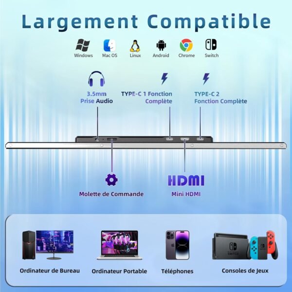 Newwin Écran Portable 15,6" FHD 1080P IPS HDR Deuxième Ecran Portable Moniteur de Voyage 120% sRGB USB-C HDMI Plug & Play Moniteur de Jeu Externe pour Ordinateur Portable PC Mac Switch Xbox PS3/4/5 – Image 4