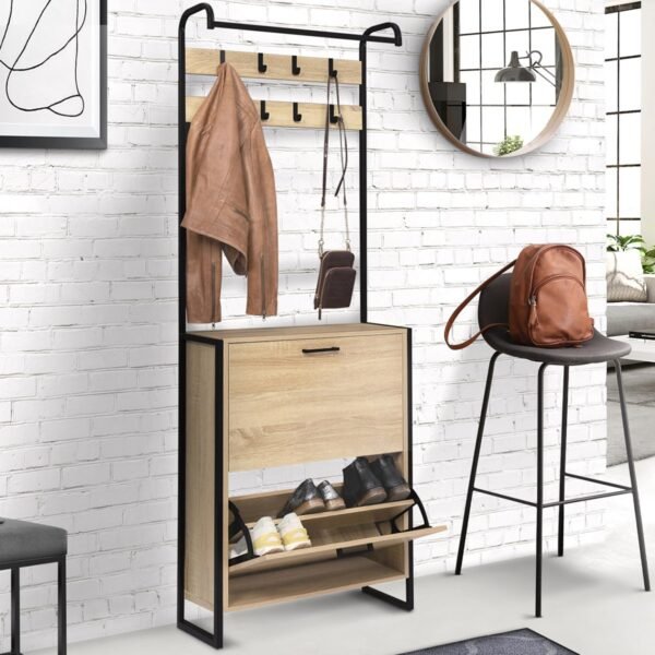 IDMarket - Vestiaire d'entrée LUIS meuble chaussures 2 portes design industriel – Image 2