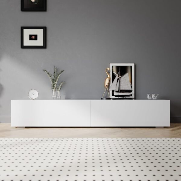 SIRHONA Meuble TV Blanc, Meuble Tele Peut être Suspendu ou Posé au Sol, 2 Placards avec Portes, Super Espace de Rangement, 180x40x30cm, Convient pour Salon ou Chambre – Image 3