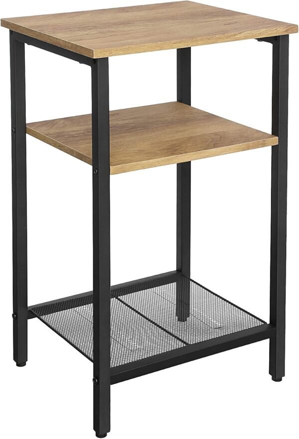 VASAGLE, Table de Chevet à 3 étages, Structure résistante en Acier, Salon, Chambre à Coucher, Assemblage Simple, Marron Miel et Noir, allié, 34 x 29 x 58 cm