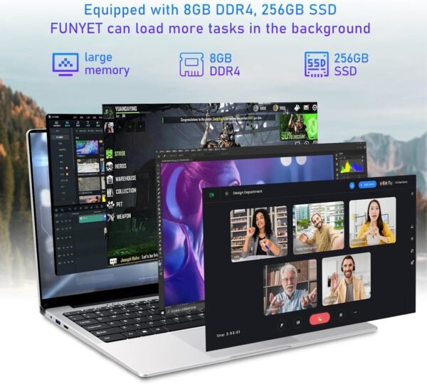 Ekonavi Ordinateur Portable 15,6 Pouces, processeur Notebook Celeron N4000 8 Go de RAM LPDDR4 et SSD 256 Go Win11 Pro, écran IPS 1920 * 1080 Ultra-Mince et Portable/BT4.2/WiFi 5, USB3.0 * 2 – Image 5