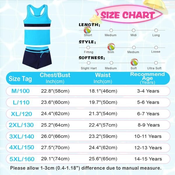 Febbabe Maillot de bain deux pièces pour fille avec short, tankini pour enfants, vacances d'été, plage, 3 à 15 ans – Image 6