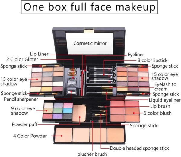 FantasyDay 54 Couleurs Kit de Maquillage complet Coffret de Maquillage Cosmetic Makeup Palette Cosmétique Set avec Ombre à Paupières, Rouge Lèvres, Brosse Cosmétique, Compact Powder, Mascara, Eyeliner – Image 5