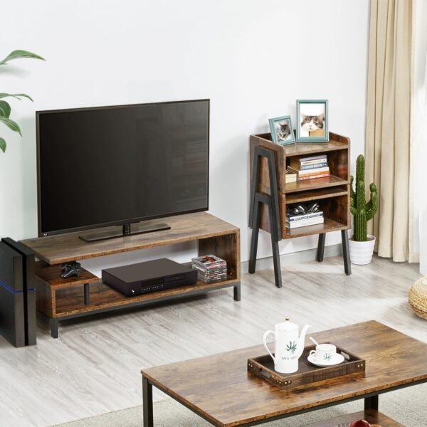Yaheetech Meuble TV Bas Table TV Support de Télévision en Bois pour Salon Chambre Salle à Manger à 3 Niveaux Style Industriel Marron Rustique 106 x 39,5 x 40 cm – Image 2