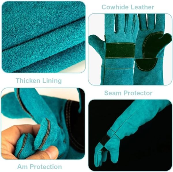 EORPAVU Gants et rouleaux de toilettage chien,Gants d'épilation, gants de protection anti-déchirure et anti-morsure en cuir de vache, peuvent apprendre aux animaux à se nourrir (45 cm) – Image 2